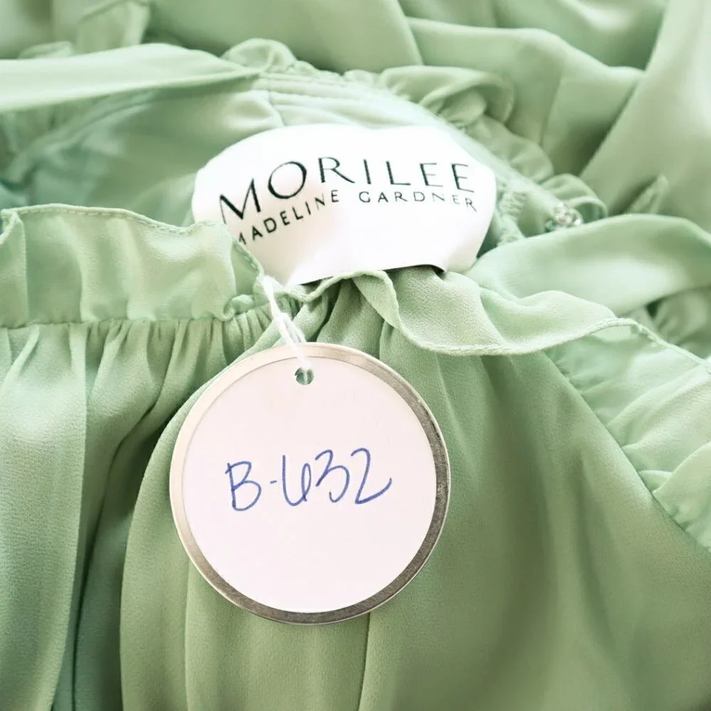 Morilee Mori Lee Sage Green Ruffle Shirred Bust Gown Dress Bridesmaid NWT New 4
